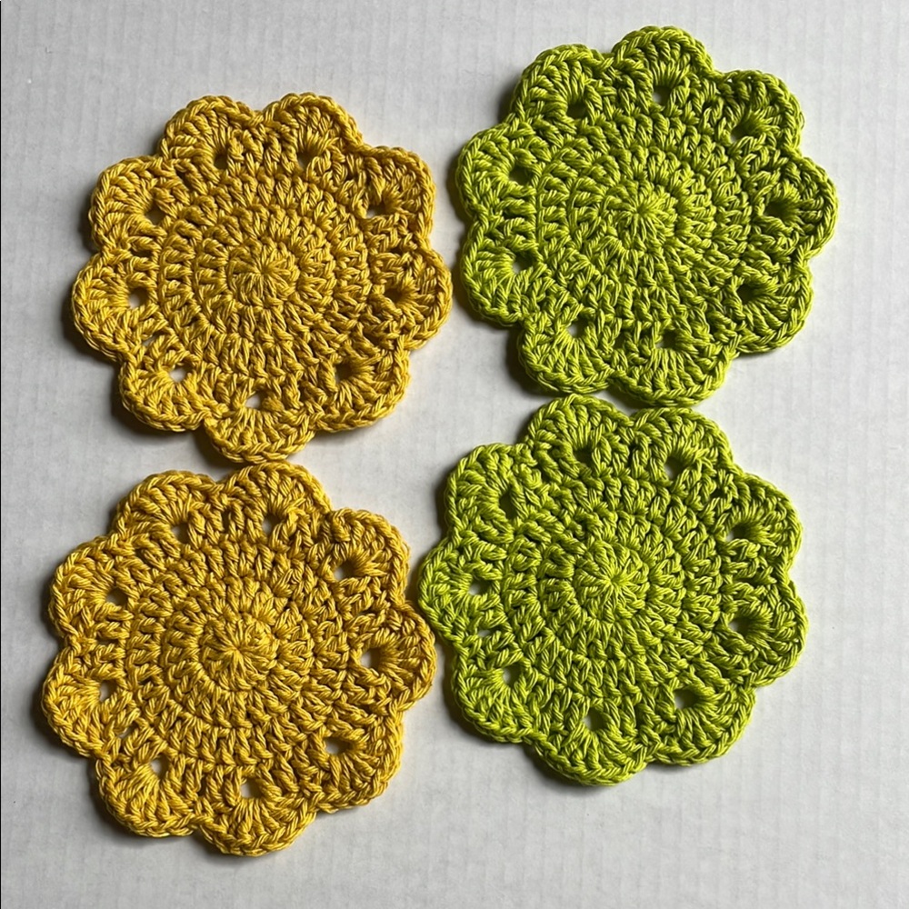 Handcrafted Yellow and Green Crochet Coasters